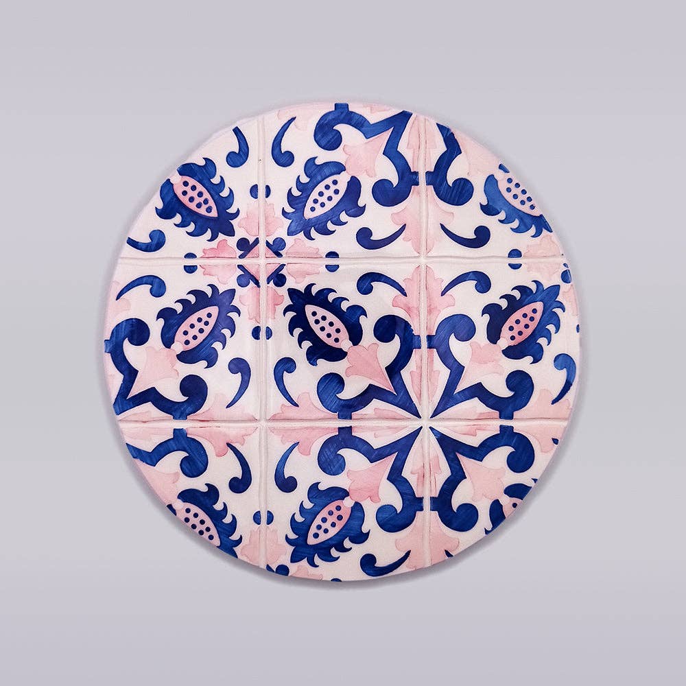 Trivet with blue and pink floral design