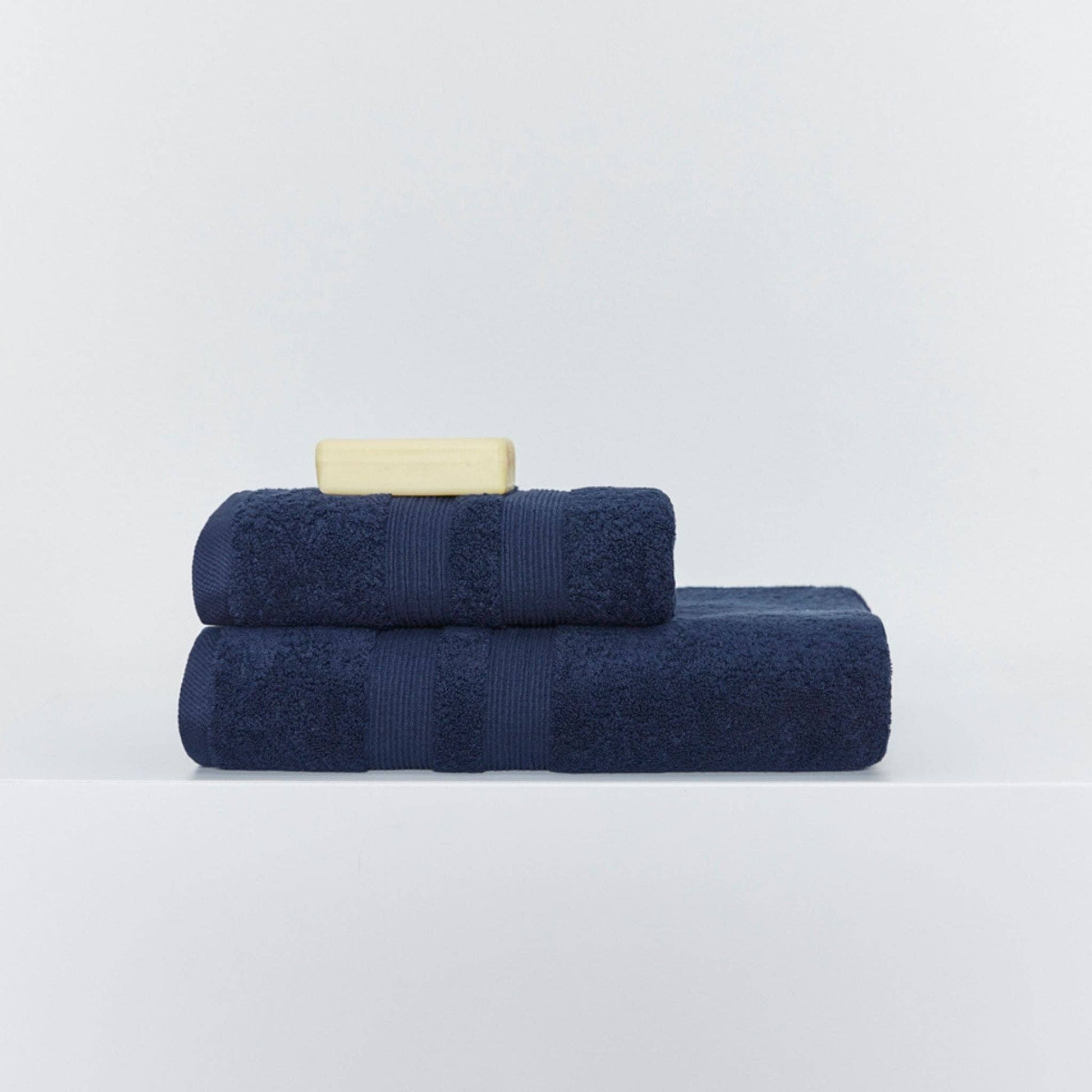 Close-up of plush terry texture on cobalt blue towel.