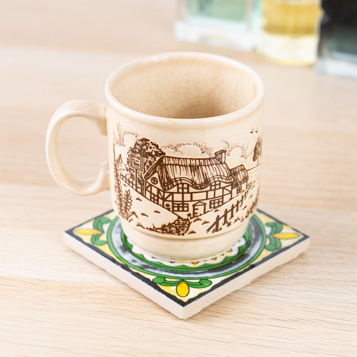 Elegant Portuguese Tile-Inspired Ceramic & Cork Coasters - Set of 8 L-1099