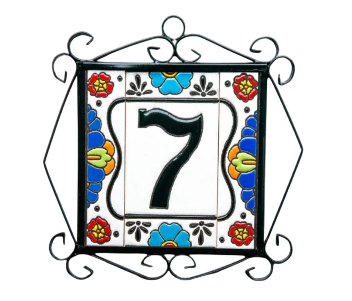 Mexican Floral Ceramic House Number & Letter Tile