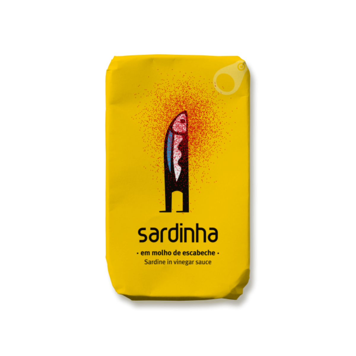 A bright yellow Sardinha brand sardine tin features an illustration of a sardine and the text "Sardines in Tomato," highlighting the omega 3 benefits of these flavorful tinned sardines.