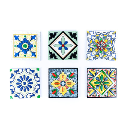 Tile-Inspired Ceramic & Cork Coasters - Set of 6