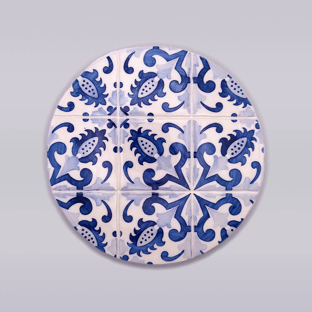 ceramic trivet_hand painted_blue and white