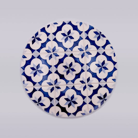 hand painted blue and white ceramic tile trivet_hand made