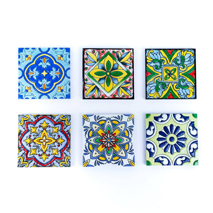 Tile-Inspired Ceramic & Cork Coasters - Set of 6