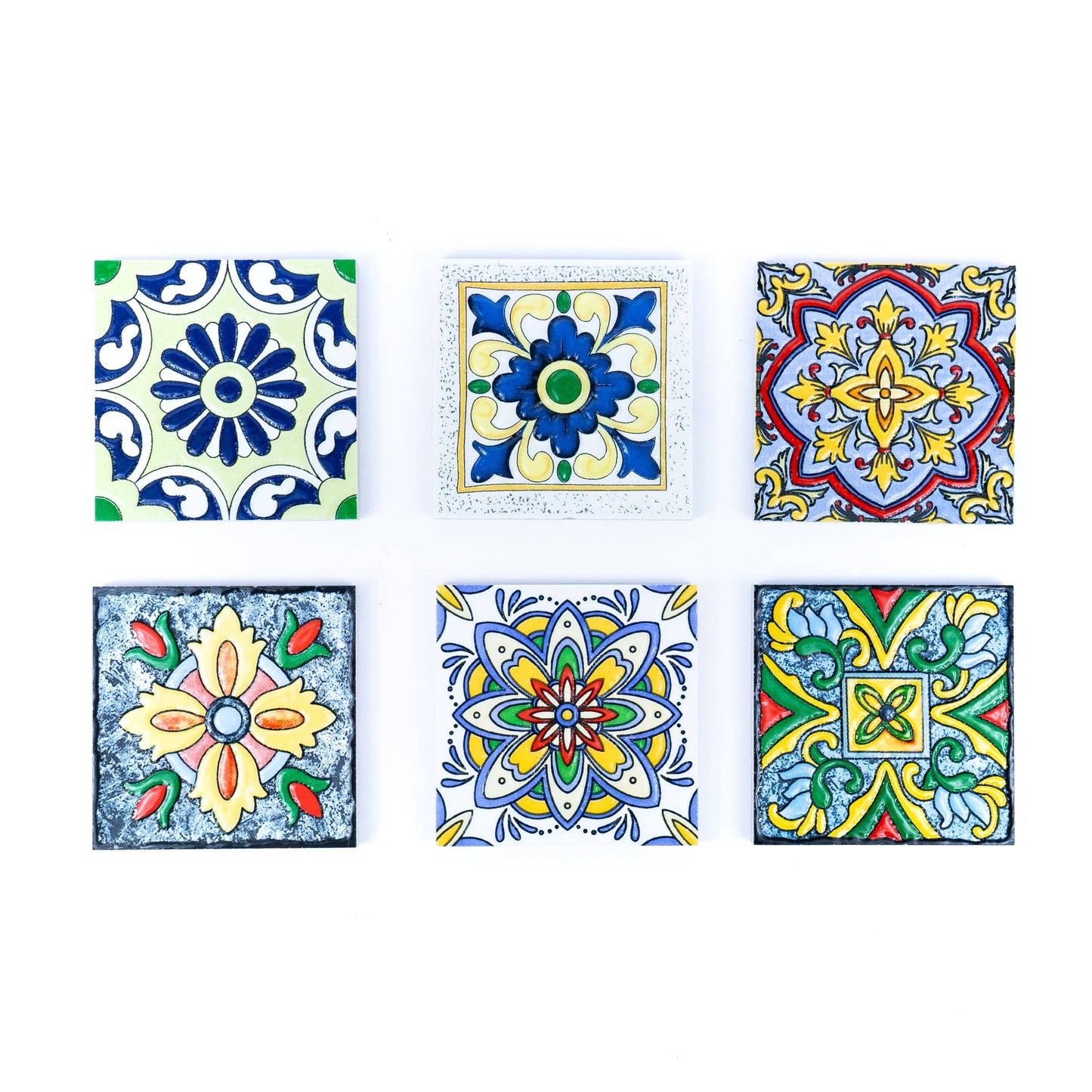 Tile-Inspired Ceramic & Cork Coasters - Set of 6