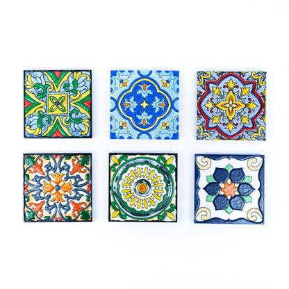 Tile-Inspired Ceramic & Cork Coasters - Set of 6