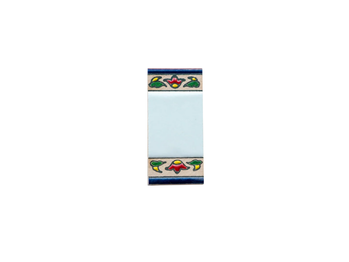Mini Chilli Ceramic House Number & Letter Tile featuring a rectangular shape with a blank white center and decorative floral borders in red, yellow, and green.