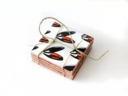 Mussels Mejillones ceramic coasters set of four hand screen printed in Spain