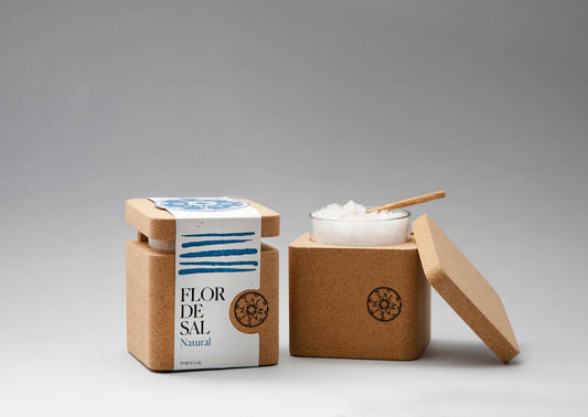 Salmarim Portuguese Fleur de Sel in cork and glass salt cellar