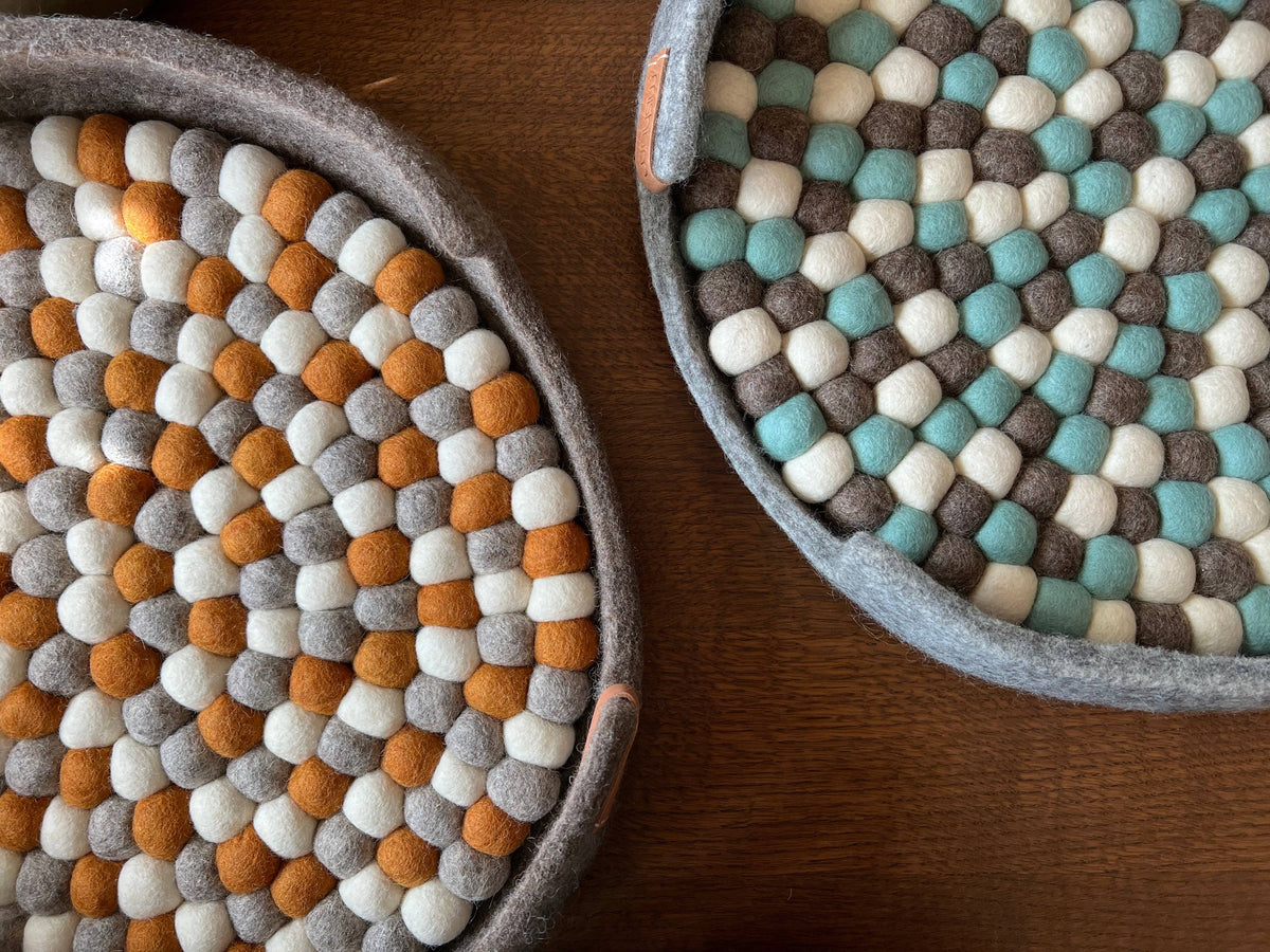 Simona handcrafted wool felt pet beds in Silver and Brown