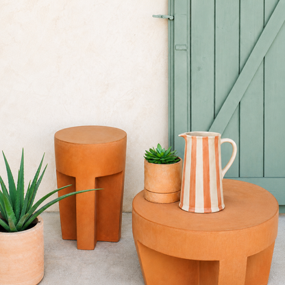 Terracotta striped stoneware pitcher handmade and hand-painted in Spain