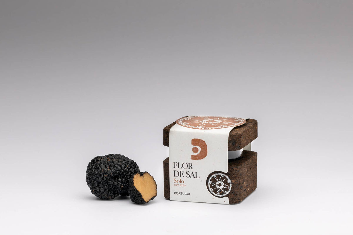 White truffle Fleur de Sel in reusable Portuguese cork and glass shaker
